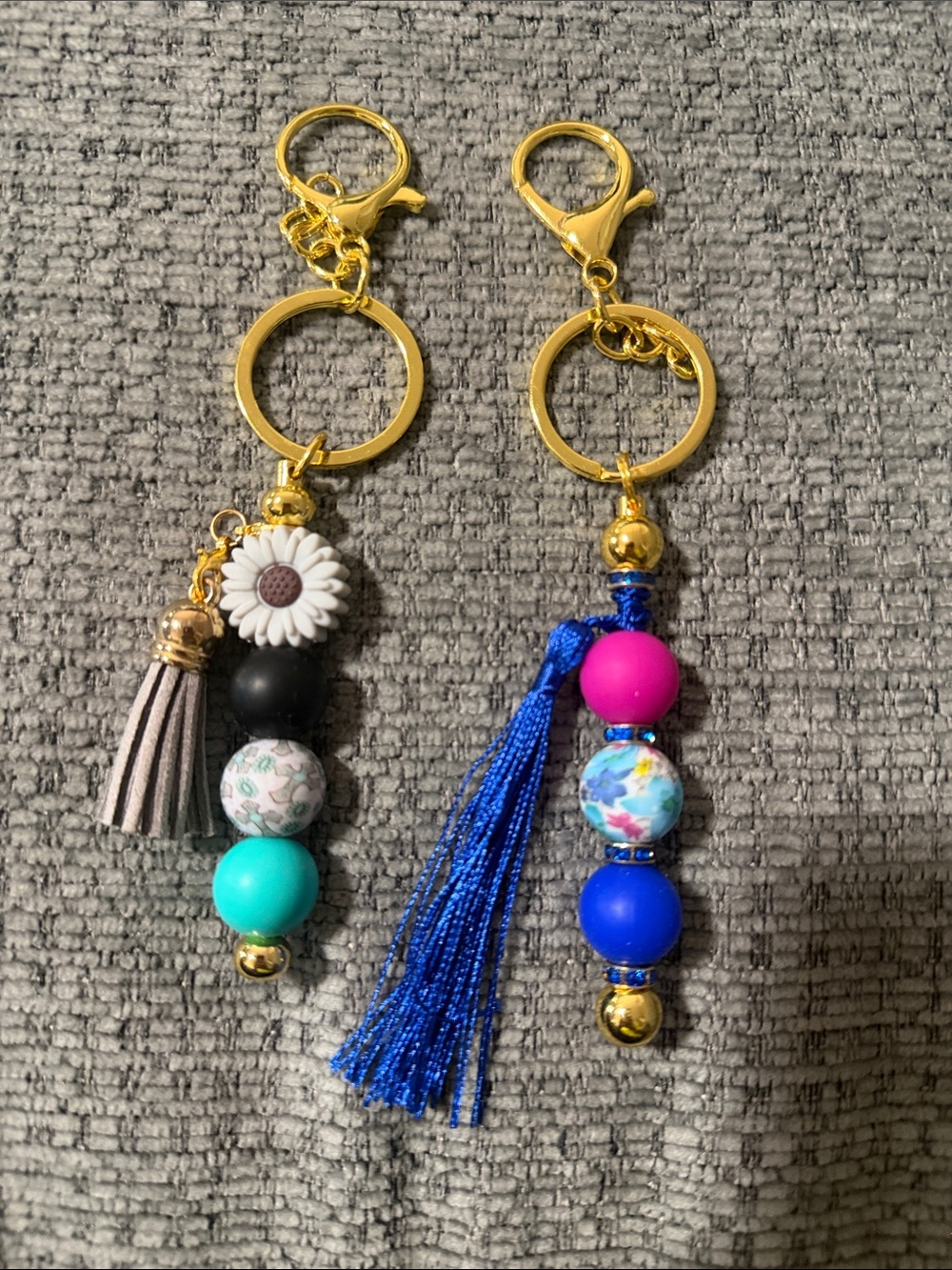 Beaded Tassel Keychain Charm - Blue & Teal